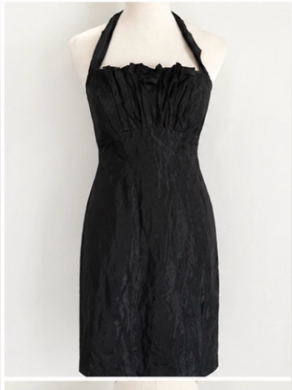 [Nicole Miller Collection] Black Halter Cocktail Dress Ruched Bust Textured